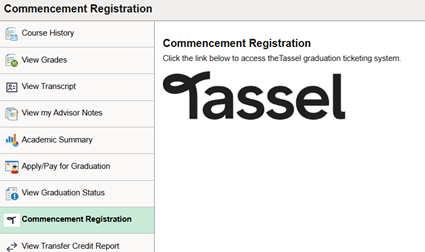 Image of the student portal with the tassel image located on the page